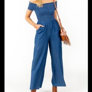 Francesca’s Ellison Chambray Denim Jumpsuit